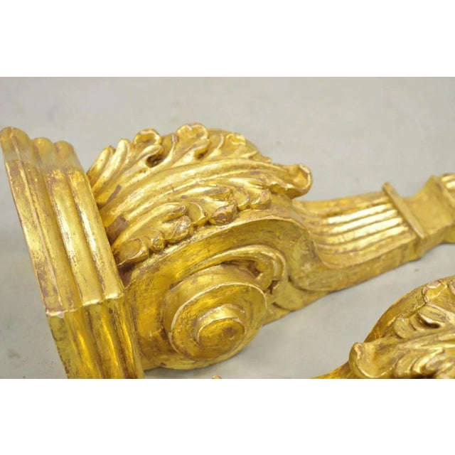 Wood Mid 20th Century Gold Giltwood French Louis XV Style Wood Acanthus Corbel Small Wall Shelf - Pair For Sale - Image 7 of 11