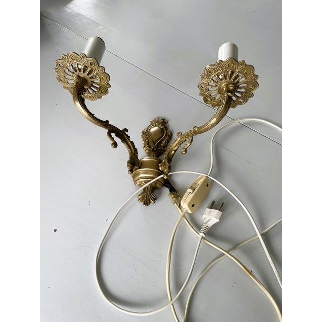 Vintage Rococo Two-Arm Wall Lamp in Brass from Polam-Meos For Sale - Image 9 of 10