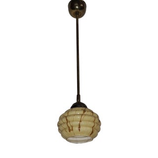 Art Deco Ceiling Lamp in Brass and Yellow-Brown Marbled Glass Shade, 1930s For Sale