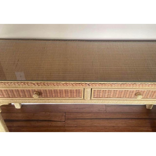 Traditional Henry Link Wicker Console Table For Sale - Image 3 of 4