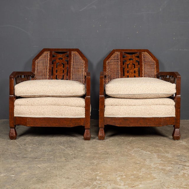 Victorian Sofa and Amchairs in Bergere and Dappled Walnut, 1890s, Set of 3 For Sale - Image 6 of 18