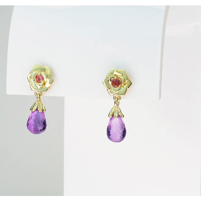 Purple Rose Flower Earrings Studs- Set of 2 For Sale - Image 8 of 10