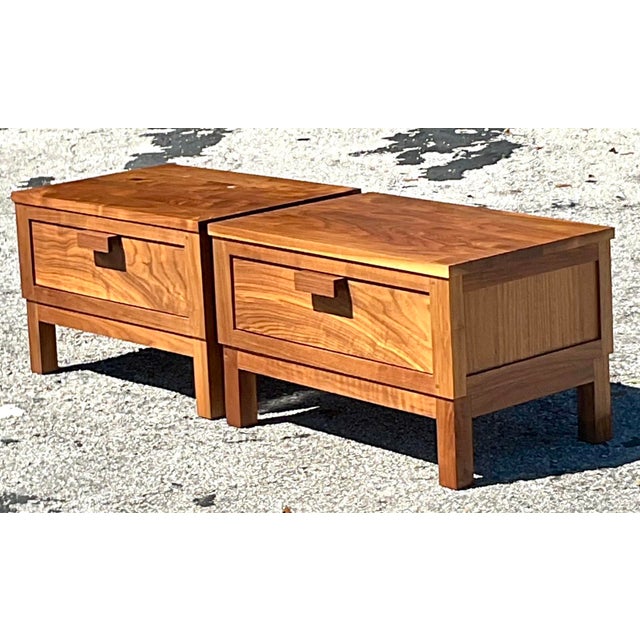 Boho Polished Teak Low Profile Nightstands a Pair Chairish