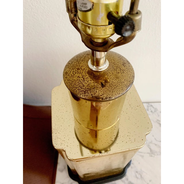 Vintage Chinoiserie Brass Tea Canister Table Lamp and Lampshade For Sale - Image 12 of 13
