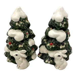 Fitz & Floyd Snowy Woods Christmas Tree Salt & Pepper Shakers