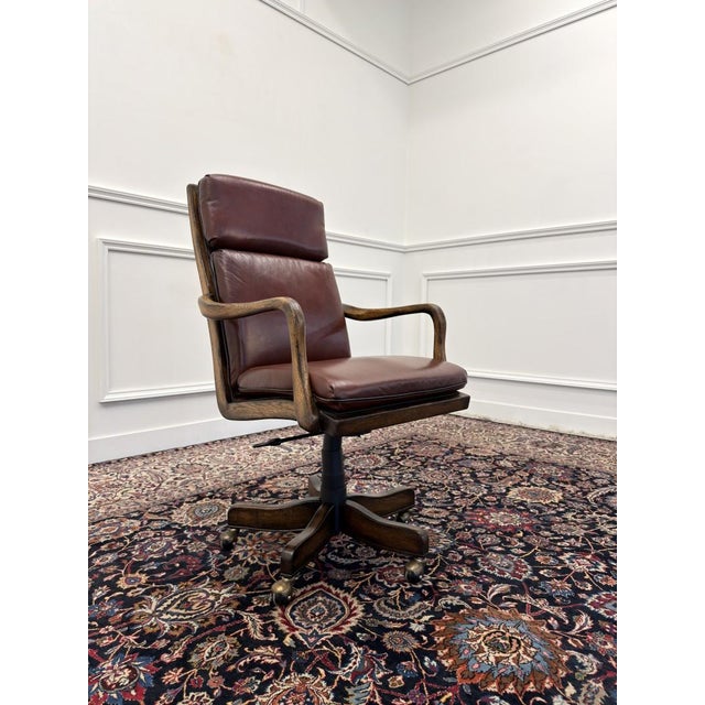 Wood English Chesterfield Office Chair in Burgundy For Sale - Image 7 of 8