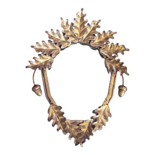 Rococo Style Oak Leaf & Acorn Gilt Metal Oval Mirror For Sale