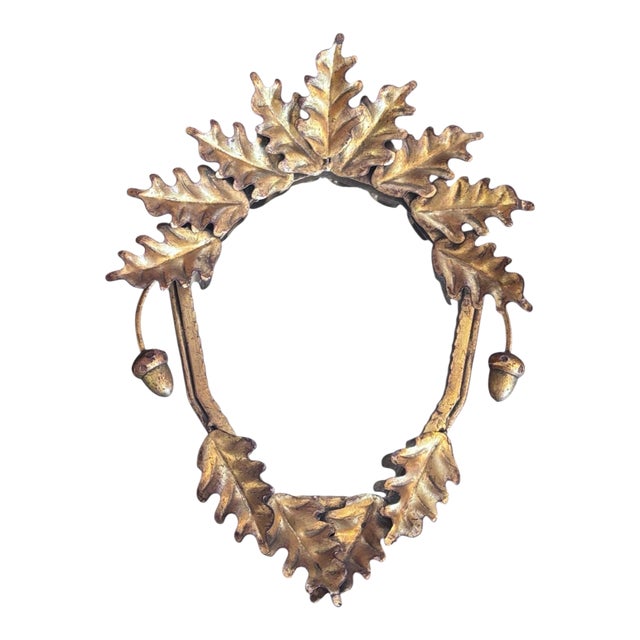 Rococo Style Oak Leaf & Acorn Gilt Metal Oval Mirror For Sale