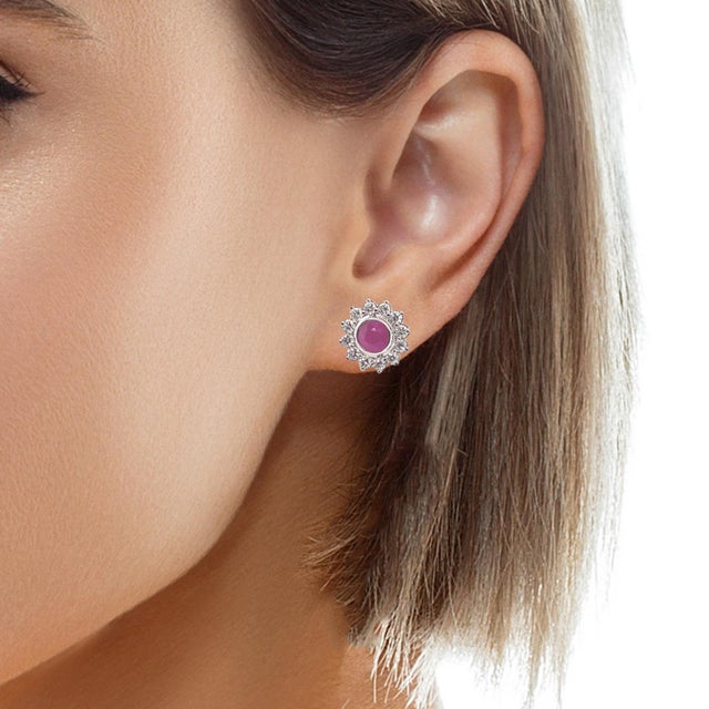 Diamond Ruby Stud Earrings 14 Karat White Gold 1.87 TCW Certified For Sale - Image 14 of 18