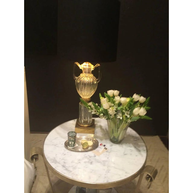 White Gold Leaf & Marble Wrought Iron Table For Sale - Image 4 of 7