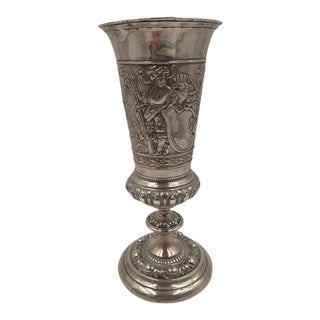 Antique German 800 Silver Repoussé Chalice Goblet With Knight Motif For Sale