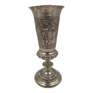 Antique German 800 Silver Repoussé Chalice Goblet With Knight Motif