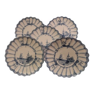 Antique Weimar Germany Porcelain Blue & White Copenhagen Pattern Plates - Set of 5 For Sale