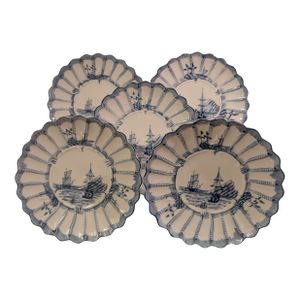 Antique Weimar Germany Porcelain Blue & White Copenhagen Pattern Plates - Set of 5