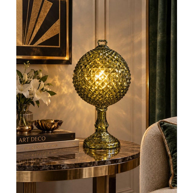 Art Deco Vintage Westmoreland Tooth Emerald Green Compote Design Lamp For Sale - Image 3 of 4