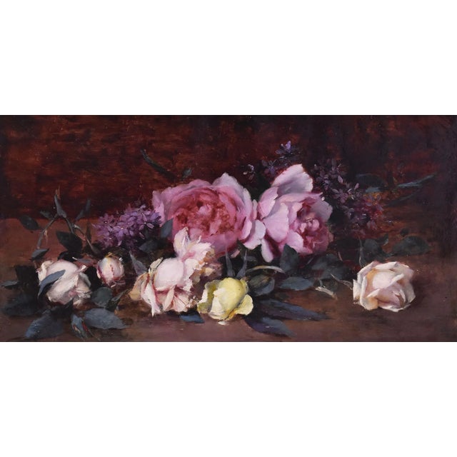 Gallian, Still Life with Pink and White Roses, 1887, Oil on Canvas, Framed For Sale - Image 3 of 11