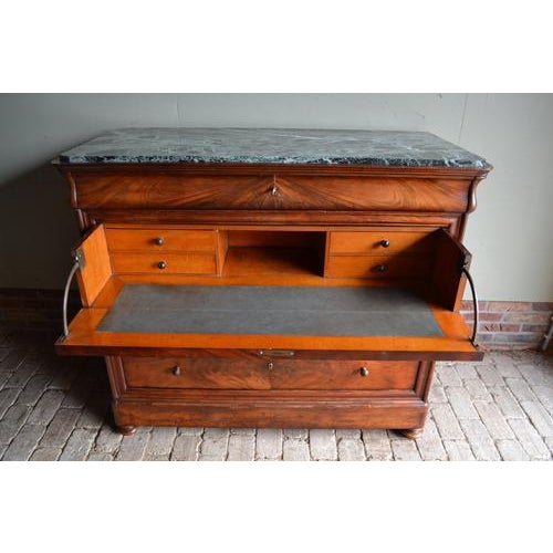 Antique Mahogany Chest of Drawers with Secretary and Green Marble Top For Sale - Image 6 of 11