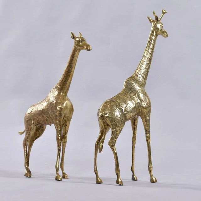 Metal Pair of Tall Vintage Brass Giraffe Figurine Sculptures Overt 2 Feet For Sale - Image 7 of 11