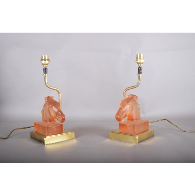 Satin Glass Horse Table Lamps by Le Dauphin, France, 1970s, Set of 2 For Sale - Image 6 of 18