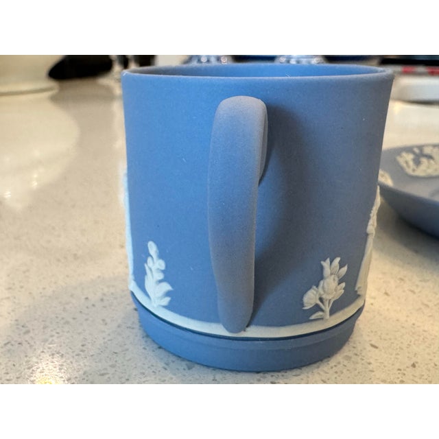 1950s Cream Color on Lavender (Pale Blue) Jasperware Tea Coffee Cup and Saucer For Sale - Image 5 of 12