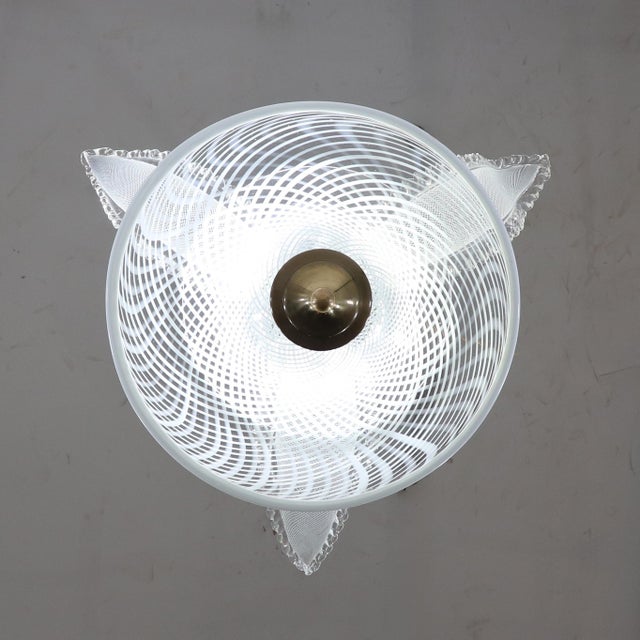 Mid-Century White Latticino Murano Frond Light For Sale - Image 10 of 12