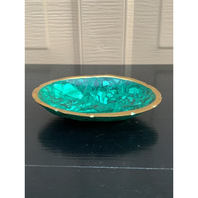 Late 20th Century Vintage Malachite Brass Rimmed Bowl For Sale - Image 5 of 8