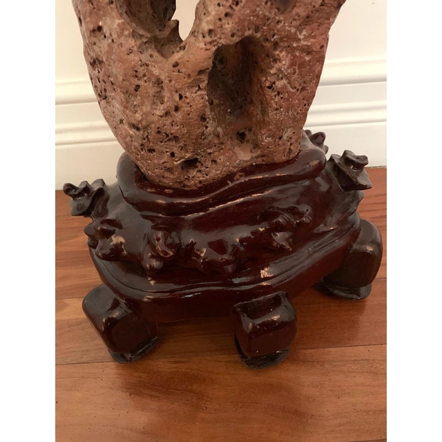 19th Century Large Chinese Scholar Stone Rare Red Taihu Rock on Display Stand For Sale - Image 5 of 15