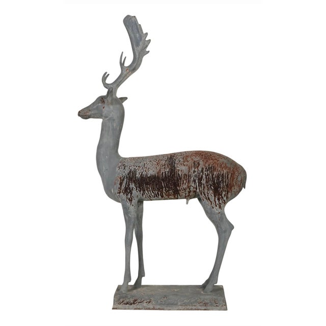 Rustic Mid-Century Continental Cast Lead Garden Statue of a Stag For Sale - Image 3 of 12