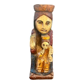 Vintage Hand-Carved Spanish Wood Figure – Virgin of Montserrat (La Moreneta) For Sale