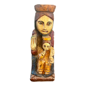 Vintage Hand-Carved Spanish Wood Figure – Virgin of Montserrat (La Moreneta)
