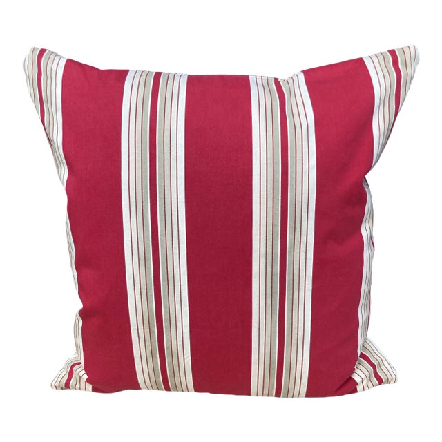 French Ticking Stripe Red & White Pillow For Sale