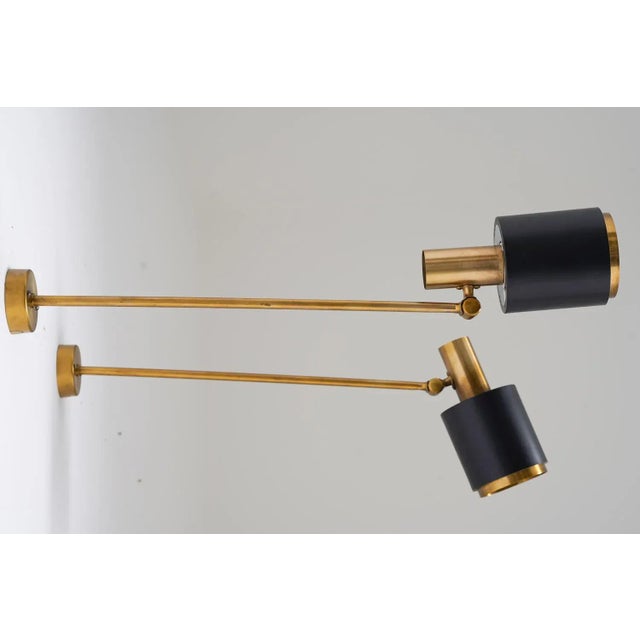 Mid-Century Modern Mid-Century Scandinavian Brass Wall Lamps attributed to Falkenbergs Belysning, 1960s, Set of 2 For Sale - Image 3 of 11