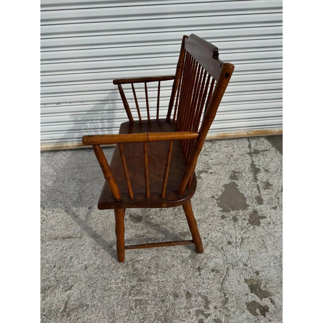 Antique Pine Spindle Back Windsor Style Bench With Arms For Sale - Image 9 of 9