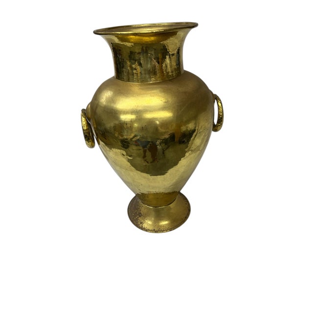 Modern Vintage Brass Floor Vase With Knocker For Sale - Image 3 of 4