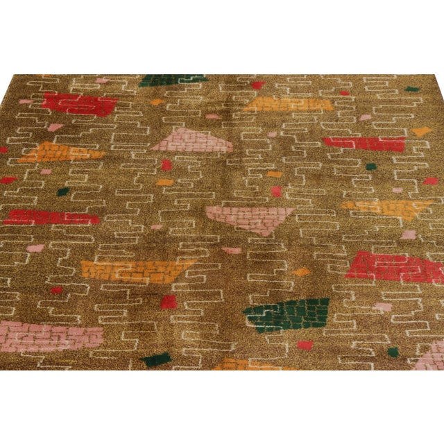 Rug & Kilim Vintage 1960s Art Deco Rug in Mustard, Beige-Brown, Multicolor Geometric Pattern For Sale - Image 4 of 5