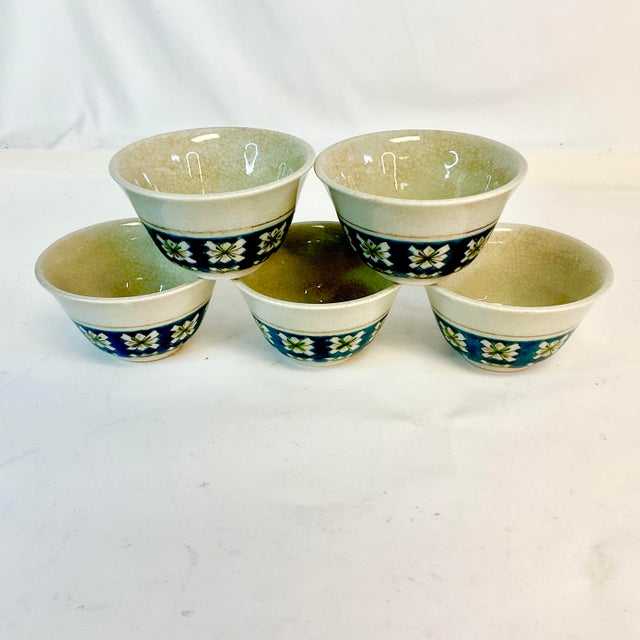 Vintage Chinoiserie Boho Chic Ceramic Pottery Sauce Cups - Set of 5. For Sale - Image 12 of 12