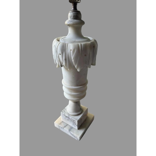 Vintage Italian Marble or Alabaster Table Lamp W Carved Urn & Leaf Motif For Sale - Image 6 of 8