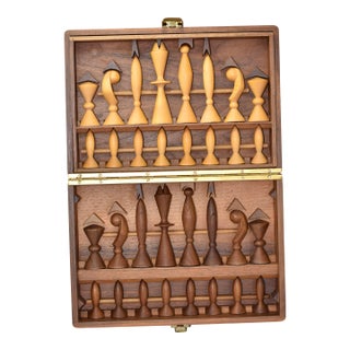 Anri Space Age Chess Set by Elliott Walnut Maple 1950 Italy, No Board For Sale