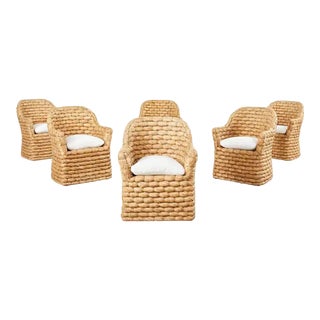 Set of Six Ralph Lauren Joshua Tree Woven Dining Armchairs For Sale