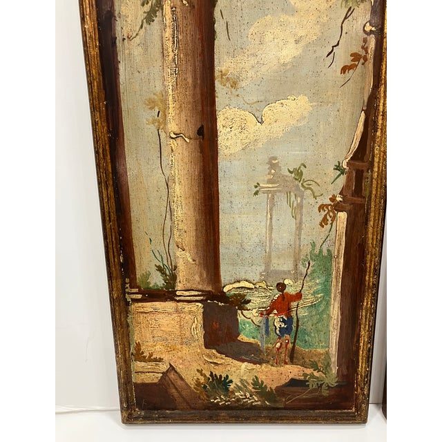Italian Pair of Italian Hand Painted Architectural Panels For Sale - Image 3 of 8