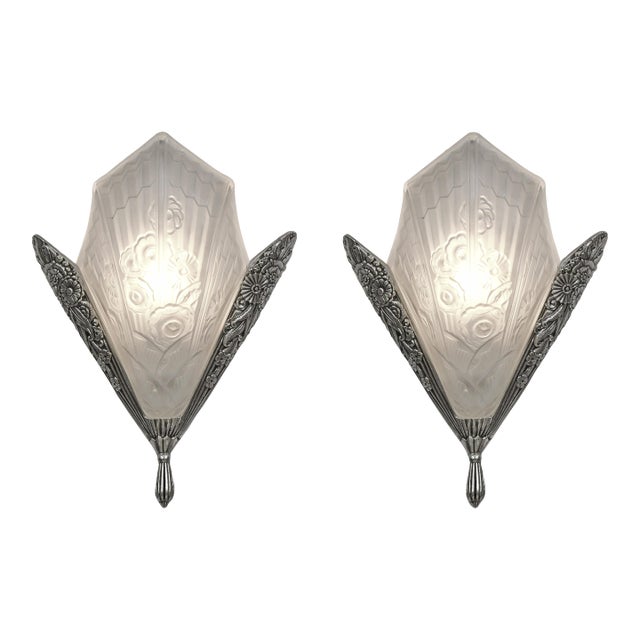 Pair of 1930s French Art Deco Wall Sconces by Ejg Jean Gauthier - 3 Pairs Available For Sale