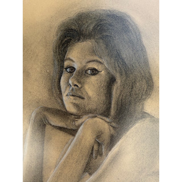 Contemporary Vintage Original Nude Female Figure Charcoal Drawing Portrait Signed “Blake” For Sale - Image 3 of 7