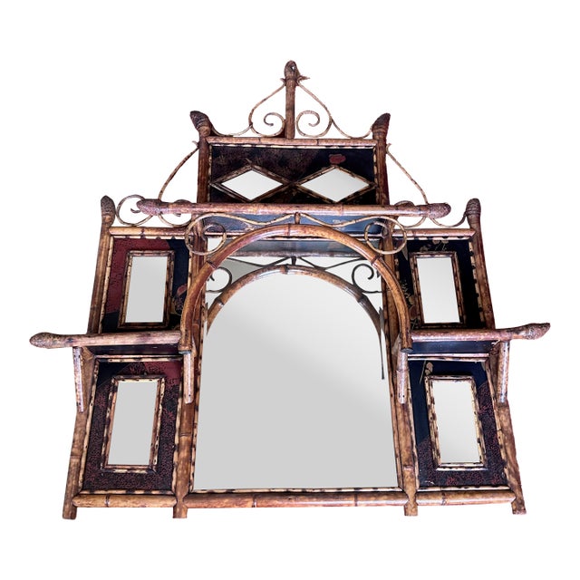 19th Century English Bamboo Mirror With Shelves For Sale