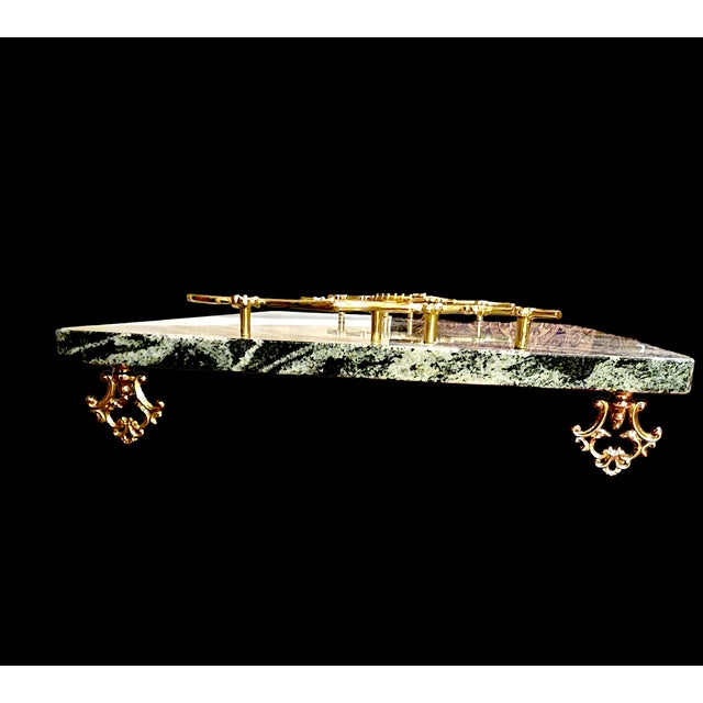 Contemporary One-of-a-Kind Seafoam Black Marble & Brass Hardware - Serving Platter 16"x20" - With Gauri Kohli Marble Knives Included For Sale - Image 9 of 9