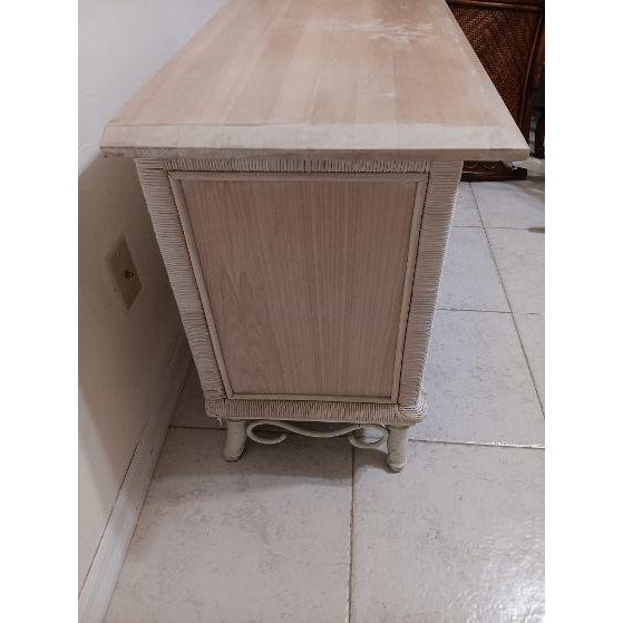 1980s Nightstand Whitewash Wood Wicker Metal Detail Coastal Style For Sale - Image 4 of 7