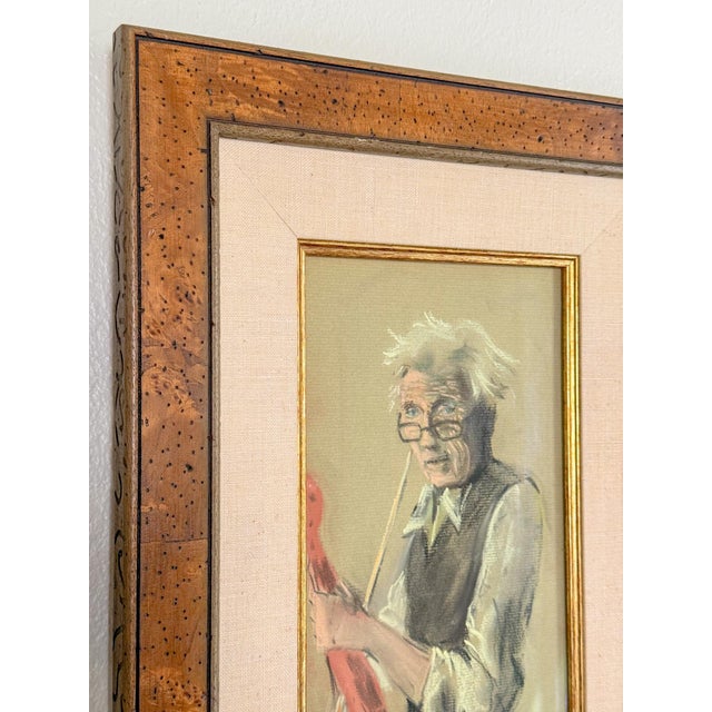 Framed Original Pastel Portrait Sketch of Violinist, Signed For Sale - Image 9 of 9