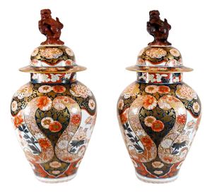 Japanese Meiji Imari Porcelain Lidded Vases, 1860, Set of 2