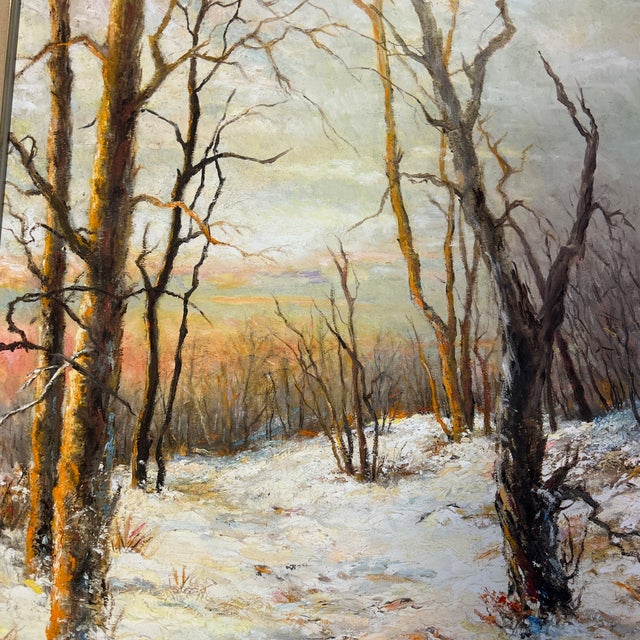 1970’s original impressionist “snowfall in pennypack” painting on canvas. Signed and framed. Landscape is Pennypack Park...