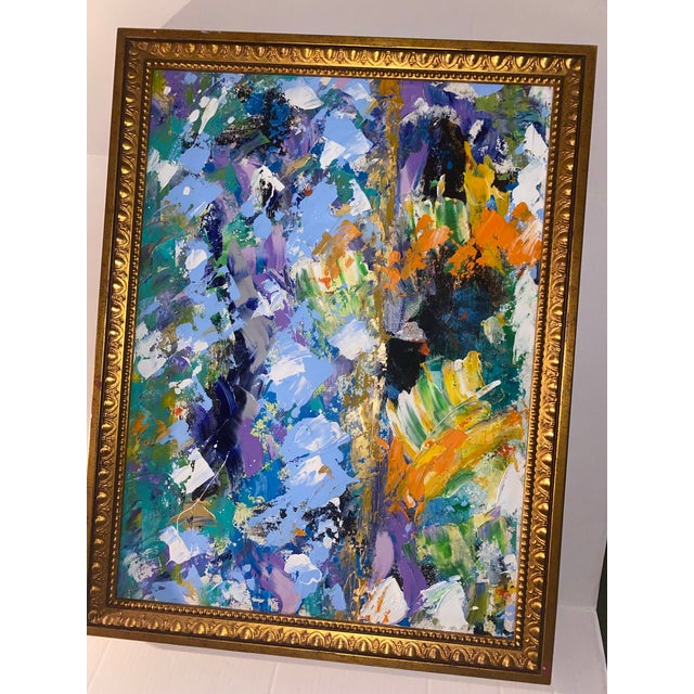 Vintage Large Abstract Impasto Oil Painting With Floral Motifs in a Gold Frame. For Sale - Image 11 of 12