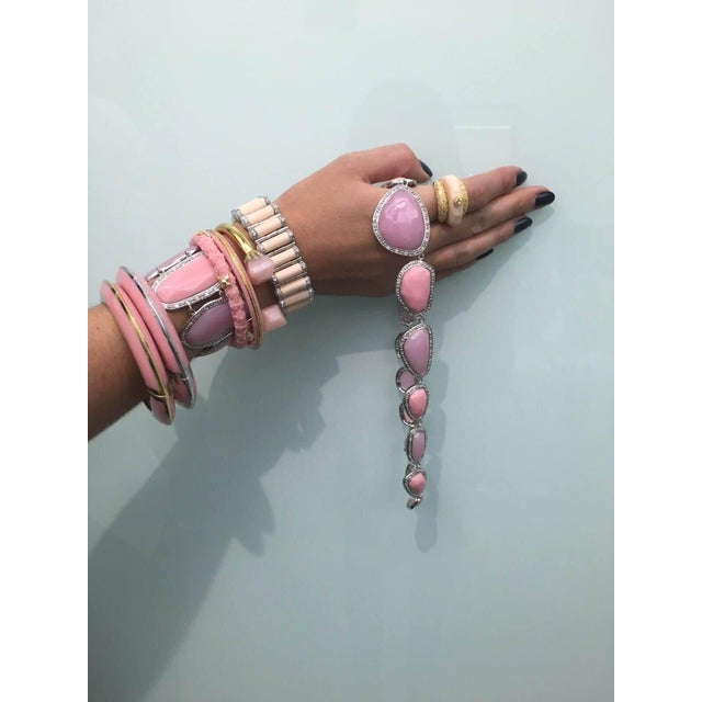 Pink Miriam Salat Candy Lilac Resin with White Topaz and Sterling Silver, Link Cuff For Sale - Image 8 of 9